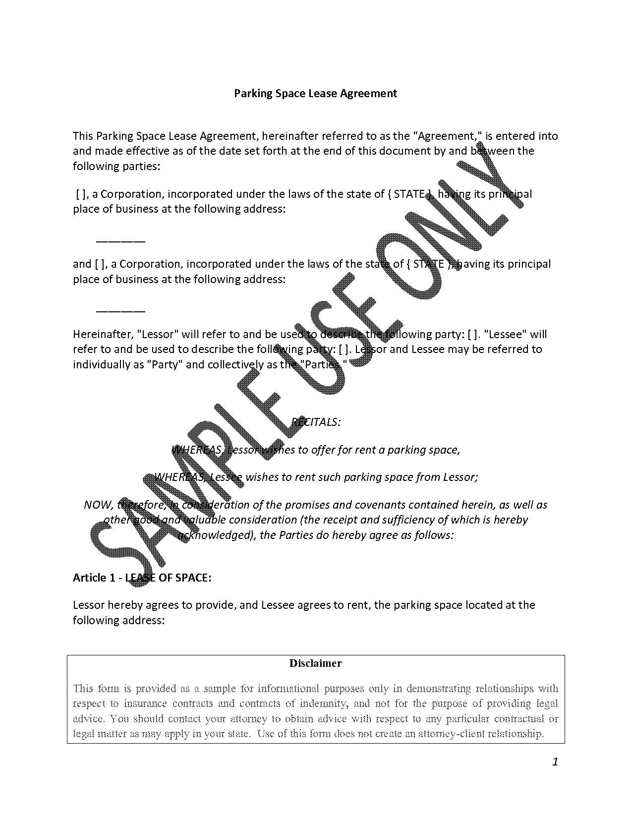 parking lot rent agreement template