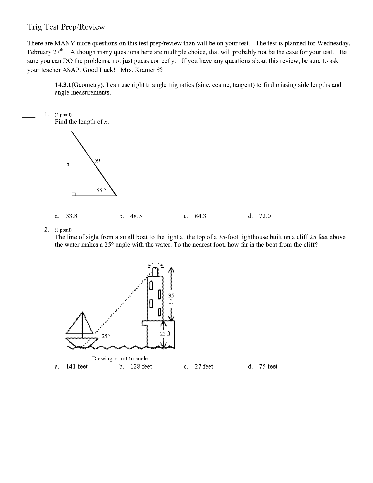 trigonometry worksheet multiple choice pdf