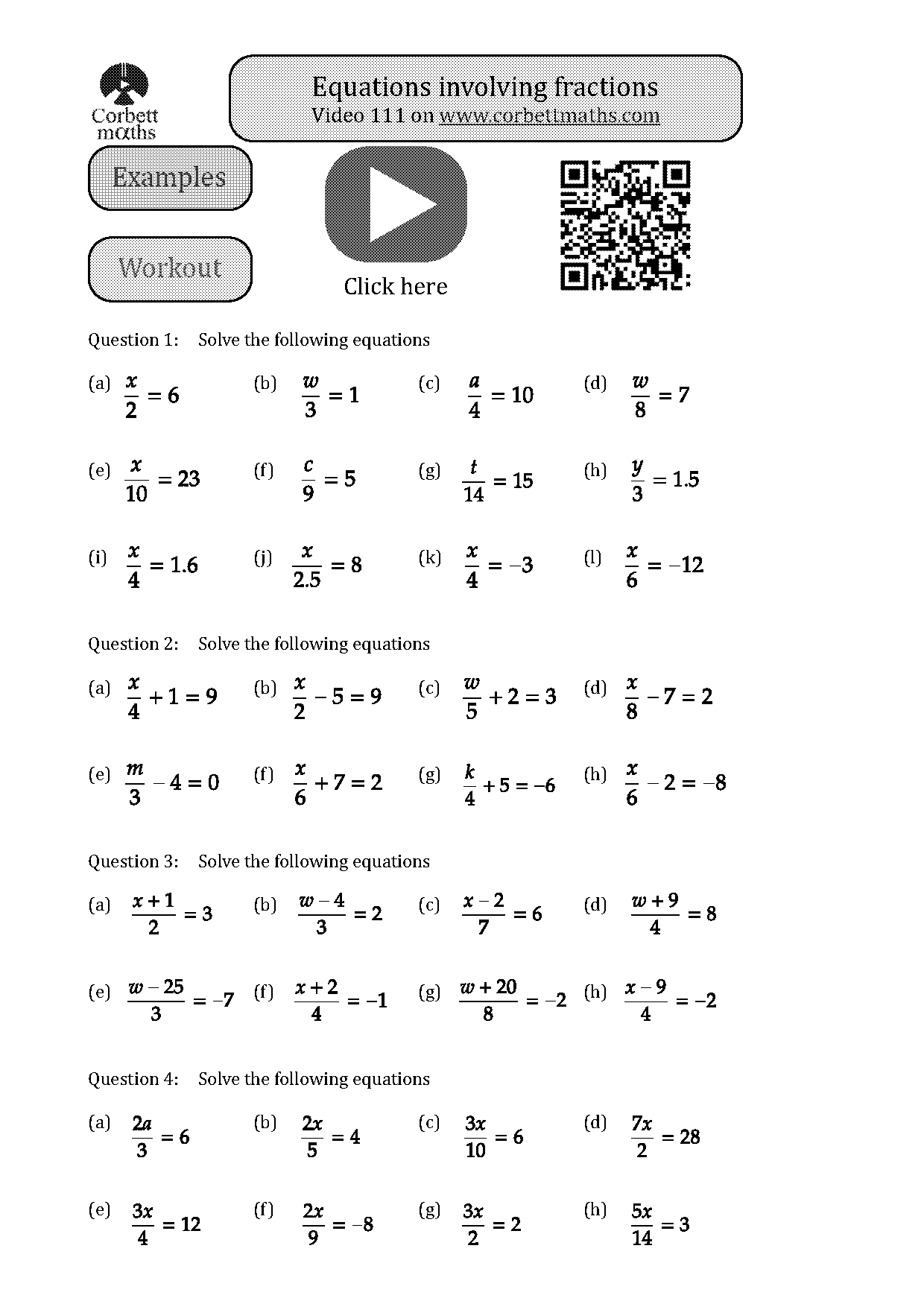 solving equations with fractions worksheets