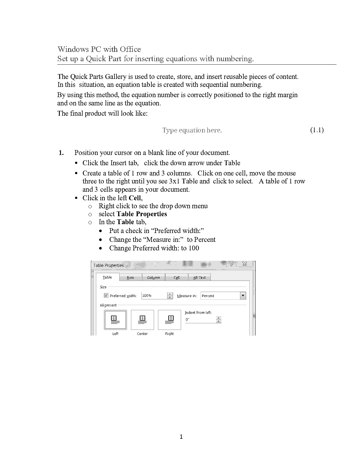 sequential numbering in word table