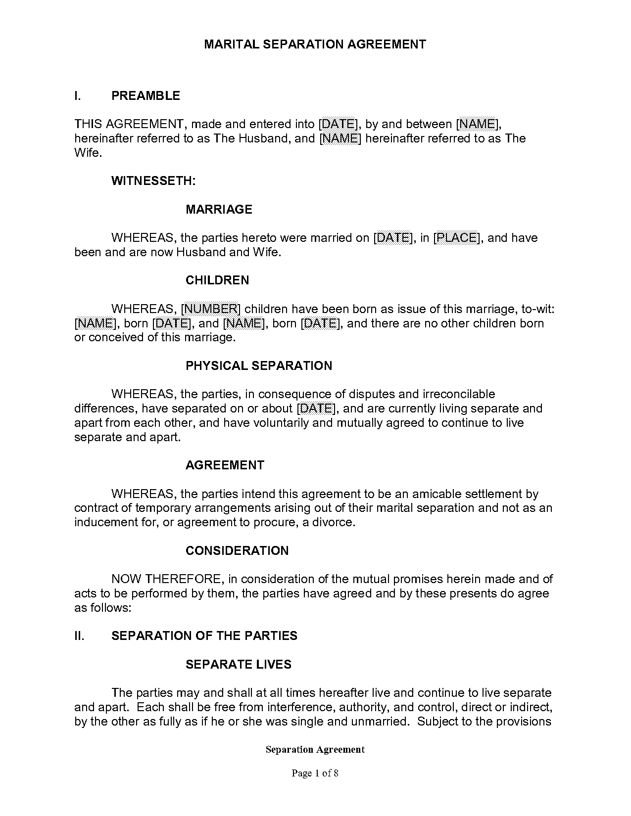 sample letter separation agreement