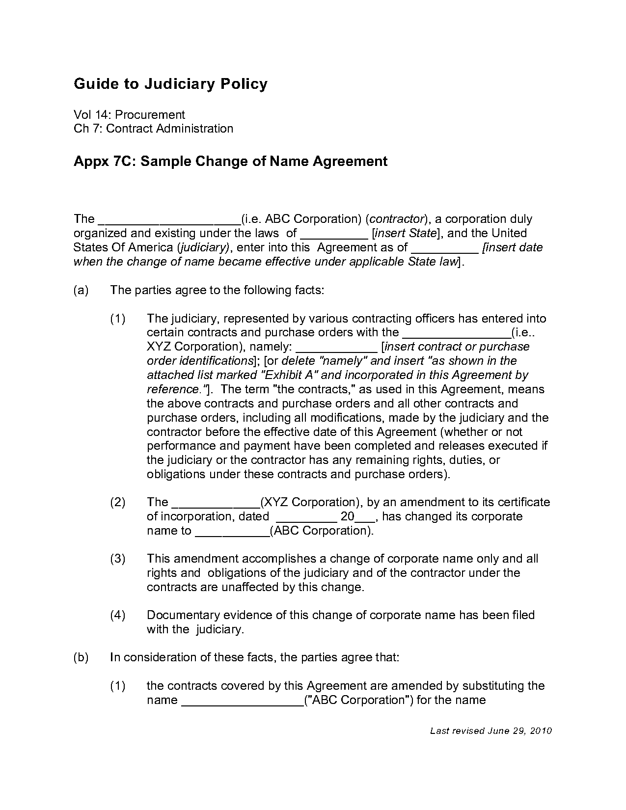 contract amendment to change party