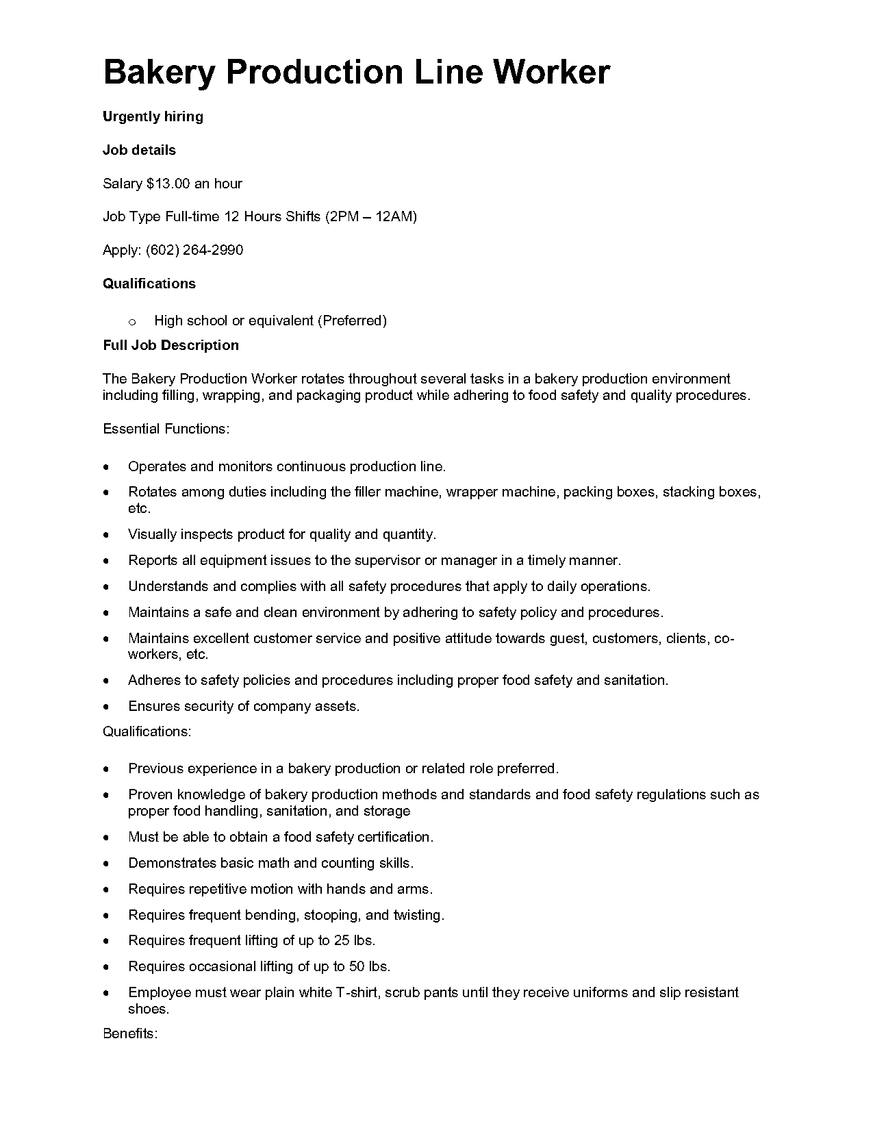 bread baker resume sample