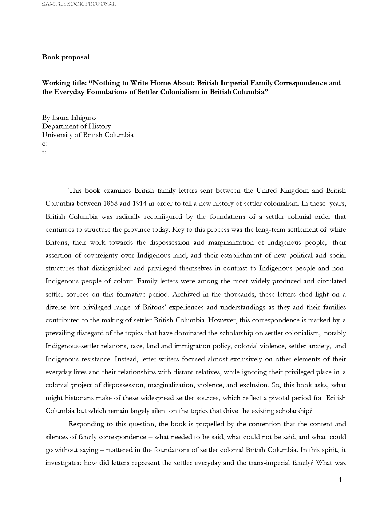 humanities book proposal sample