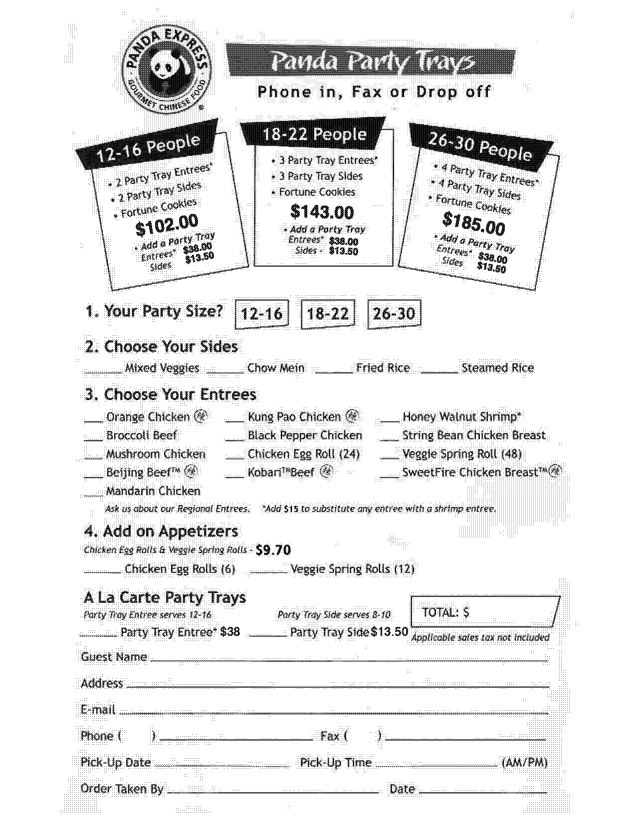 panda express catering order form