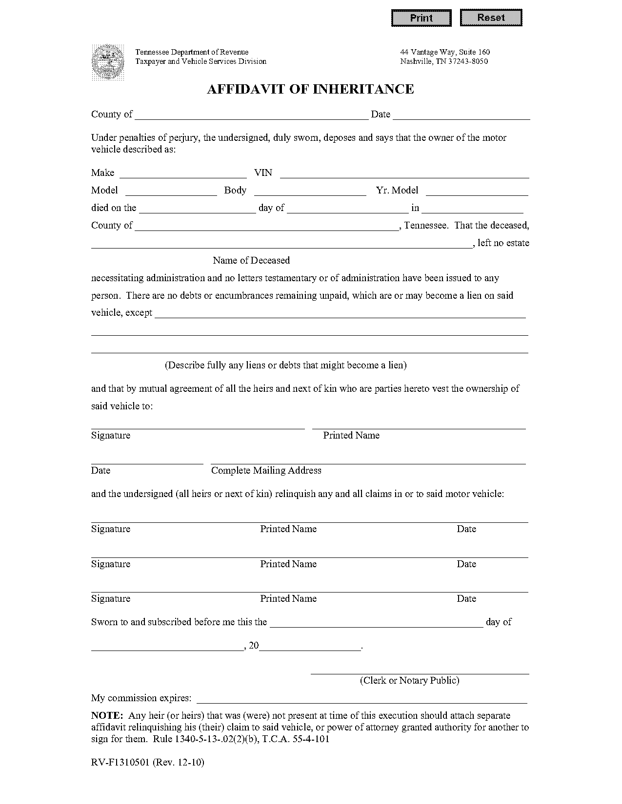 tennessee affidavit form pdf