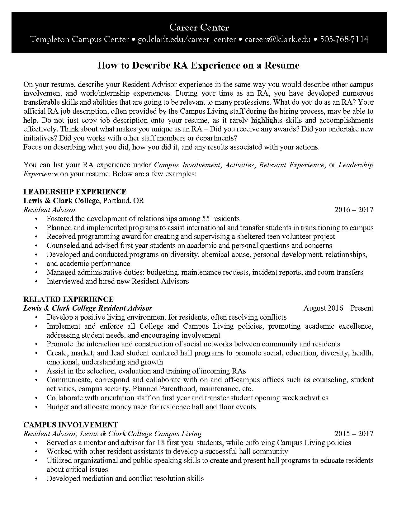 business responsibility for resume