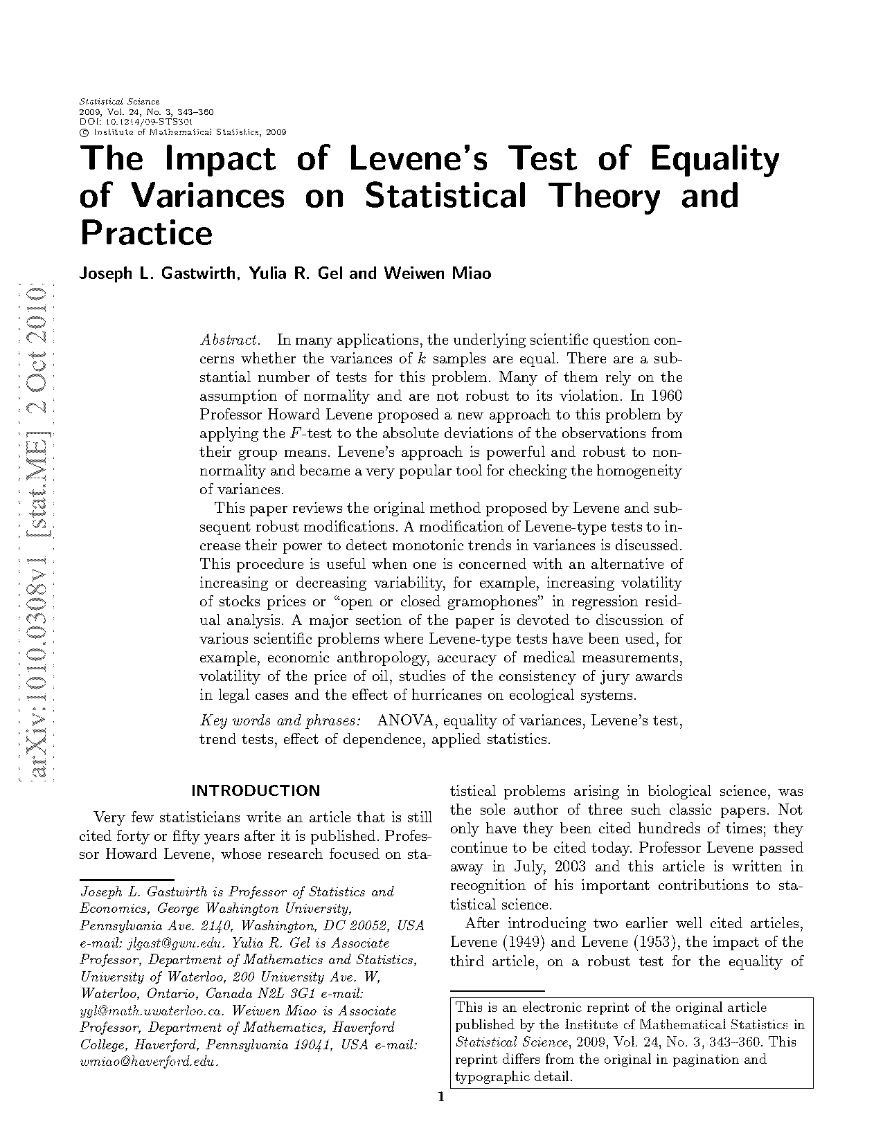 example of levenes test results