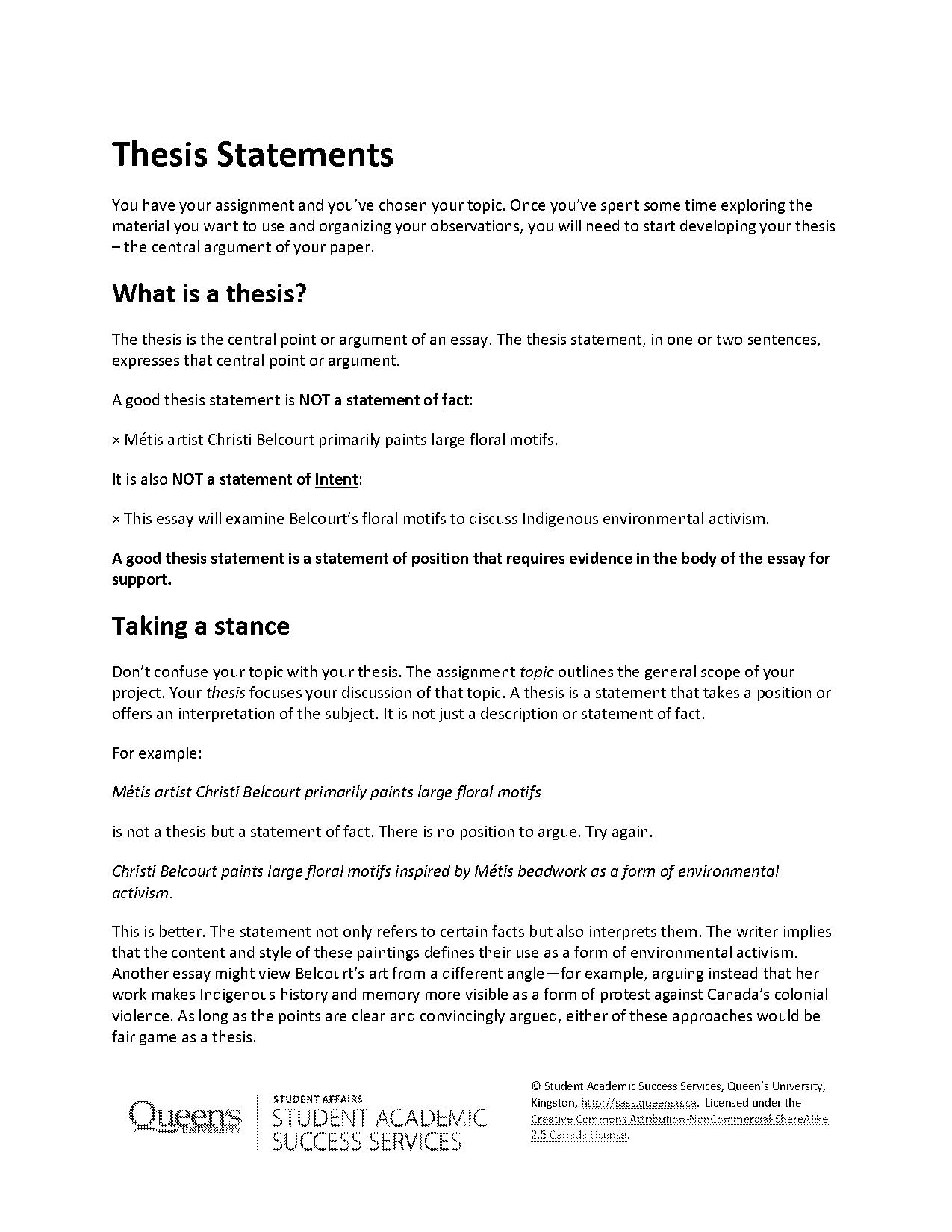 success thesis statement examples