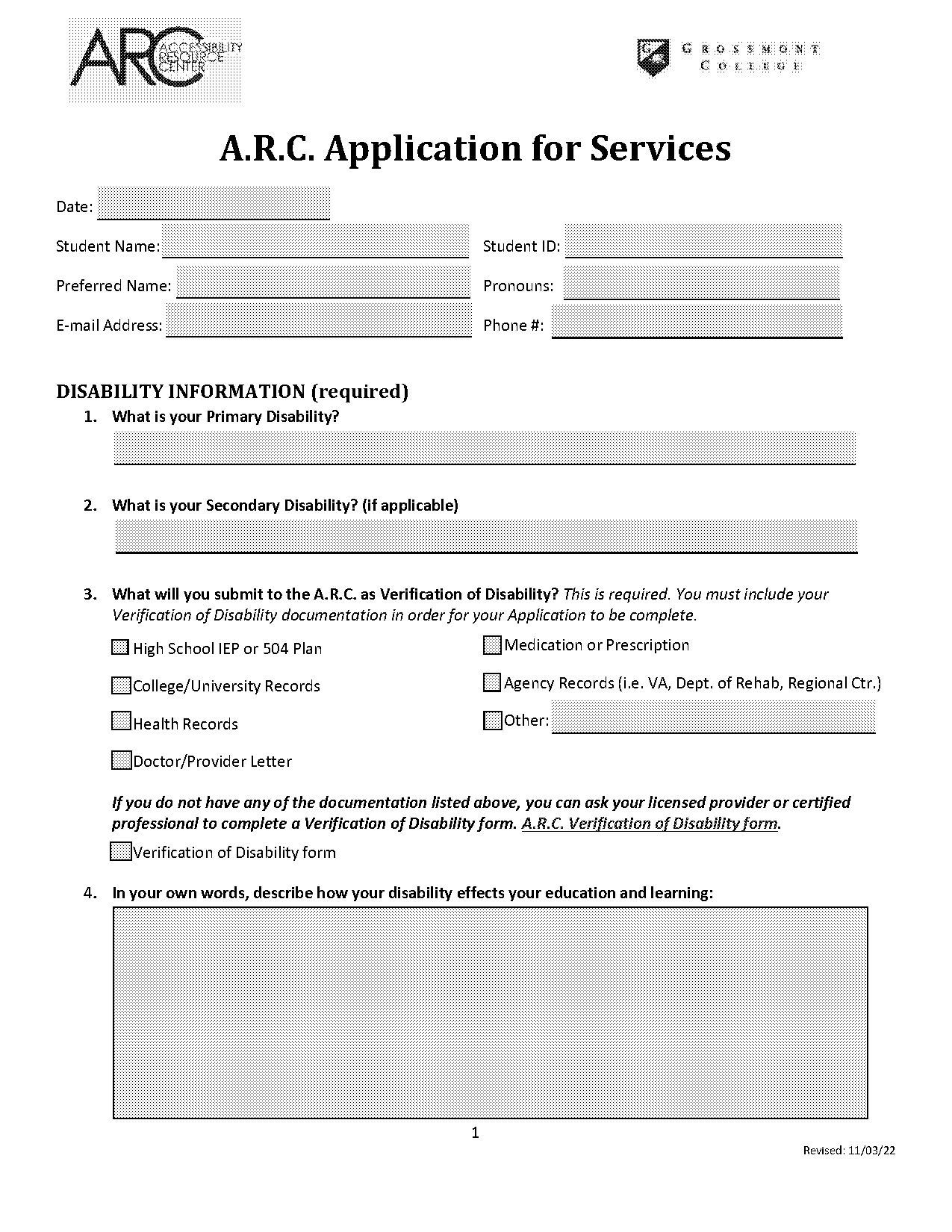 grossmont college transcript request form